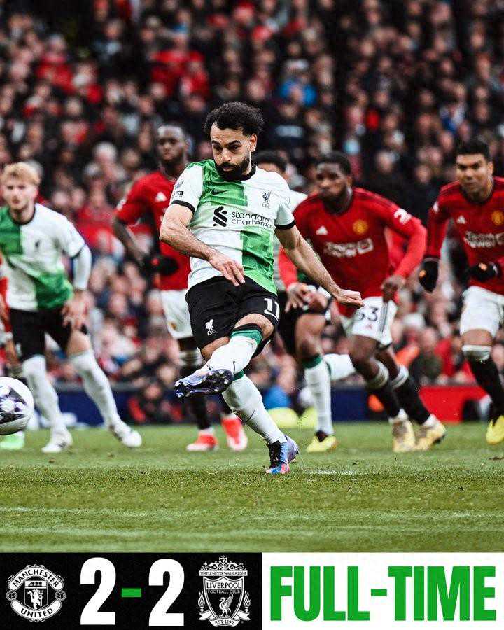 英超-曼联2-2利物浦 B费中圈吊射世界波 萨拉赫点球救主
